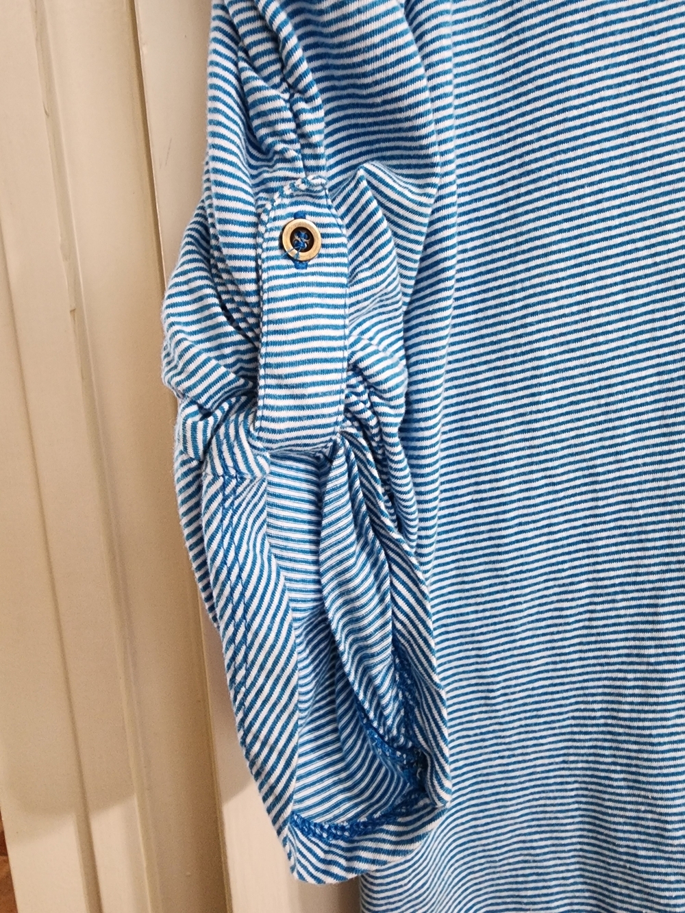 Style & Co Blue White Striped Roll Tab Henley Top XL Coastal Cotton - Picture 9 of 11